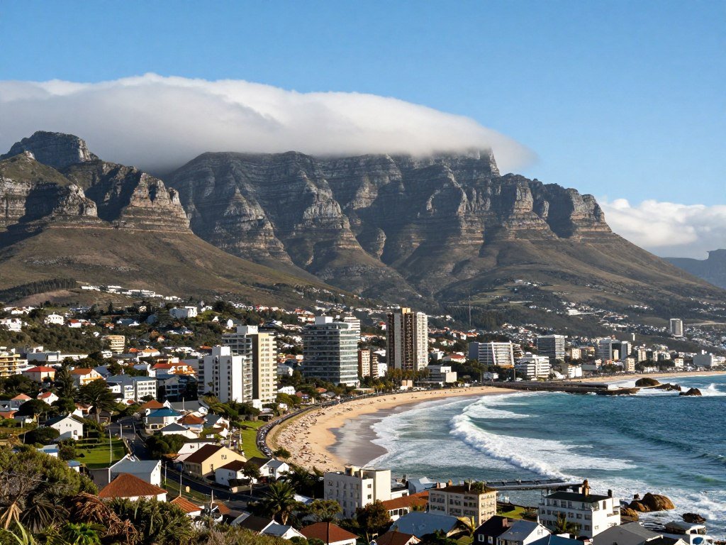 Cape Town with Table Mountain and ocean