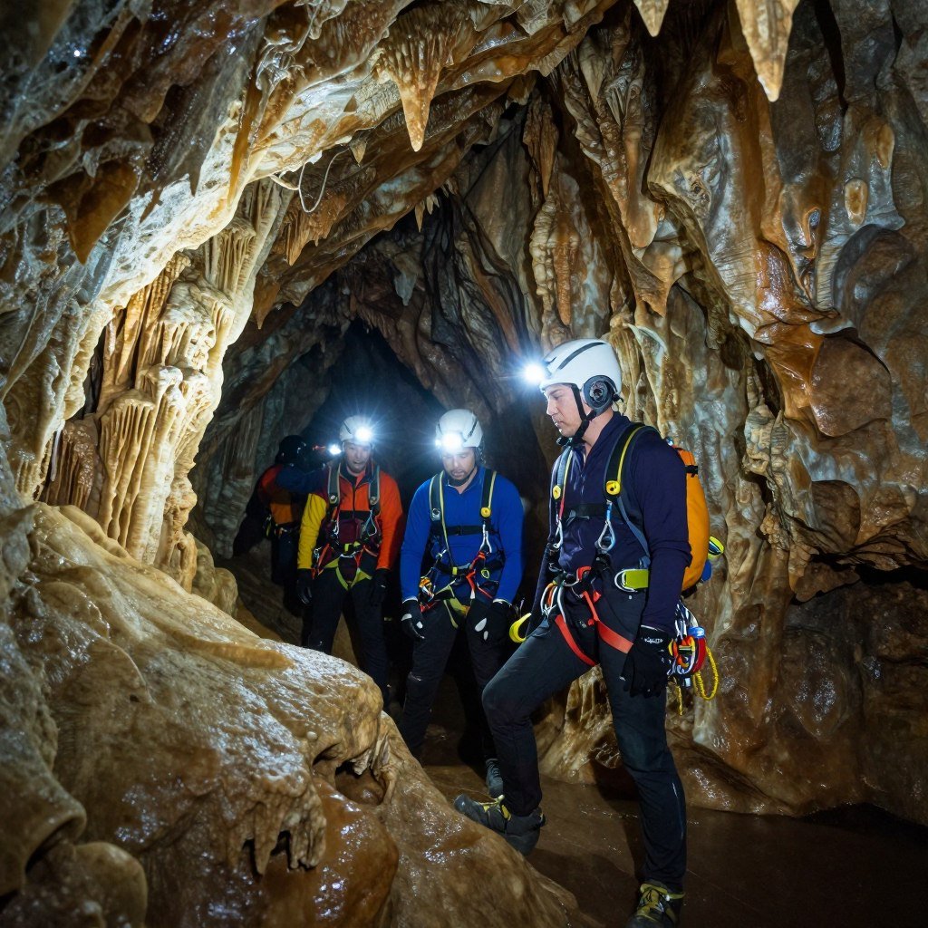 Caving with headlamps