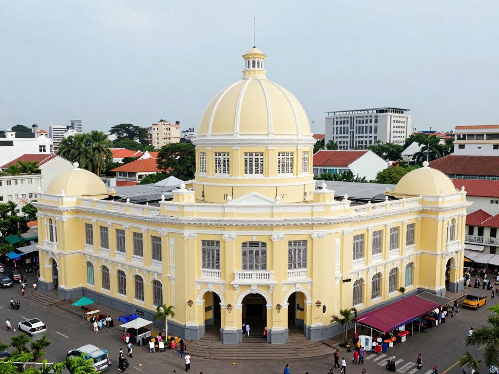 Central Market Phnom Penh yellow dome architecture