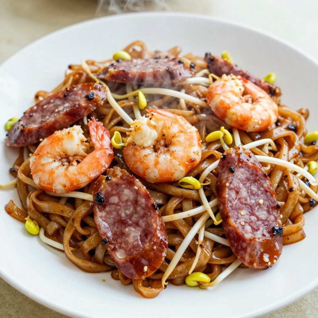 Char kway teow stir-fried noodles dish