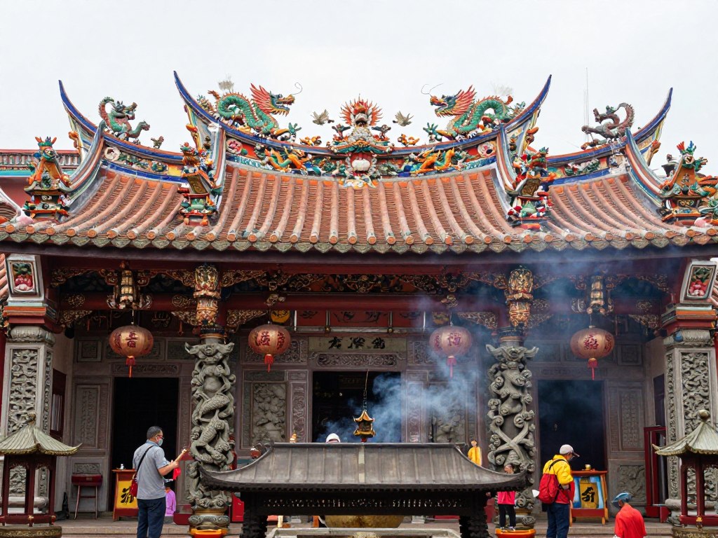 Cheng Hoon Teng Temple entrance with ornate Chinese architecture and roof decorations