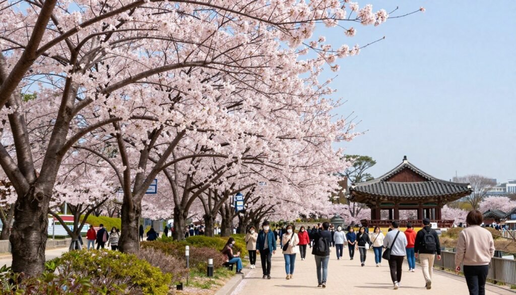 Cherry blossoms along Seoul's Yeouido Park in spring