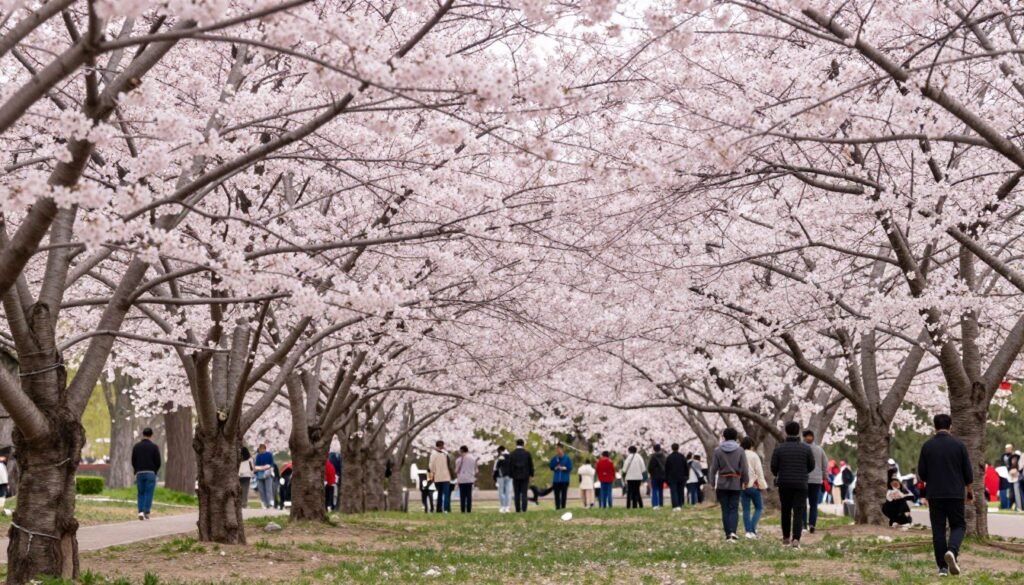 Cherry blossoms blooming in Beijing park during spring Cherry blossoms blooming in Beijing park during spring