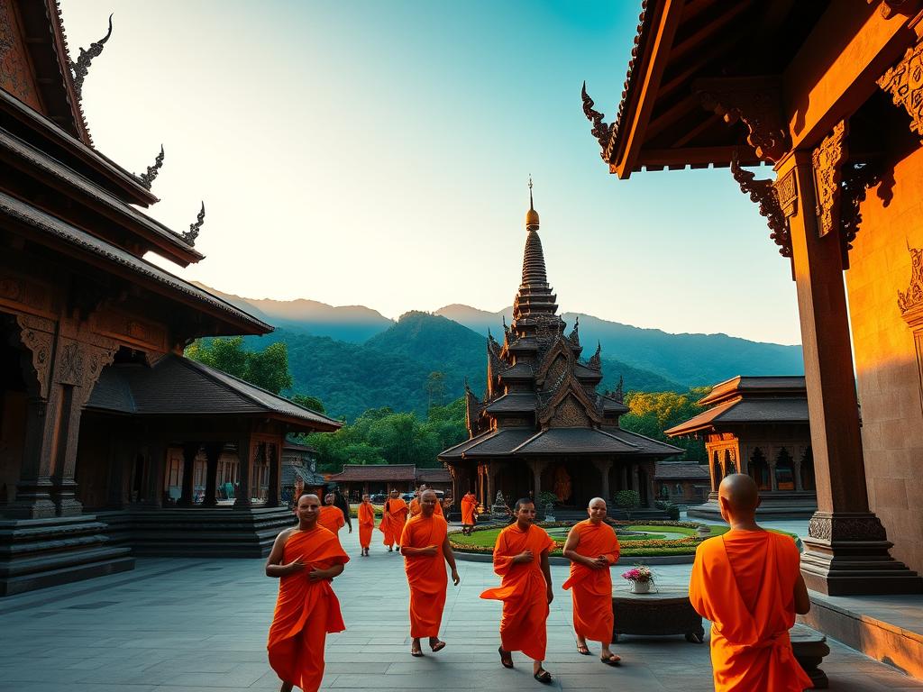 Chiang Mai temple with monks Thailand Travel Guide