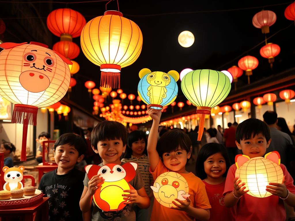 Children with colorful lanterns celebrating Mid-Autumn Festival in Vietnam - Vietnam Travel Guide