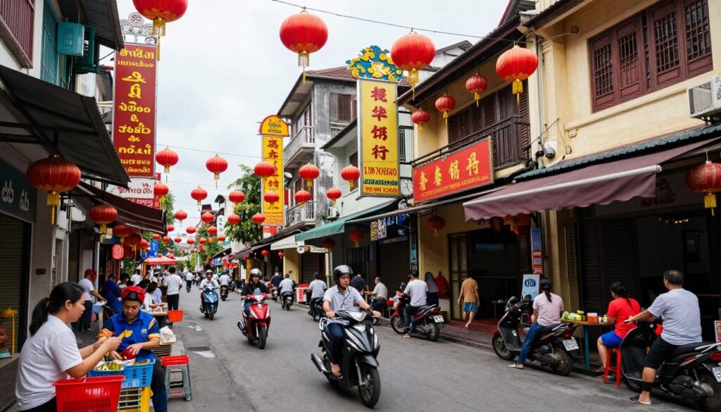 Cholon Chinatown street scene with Chinese signage Cholon Chinatown street scene with Chinese signage