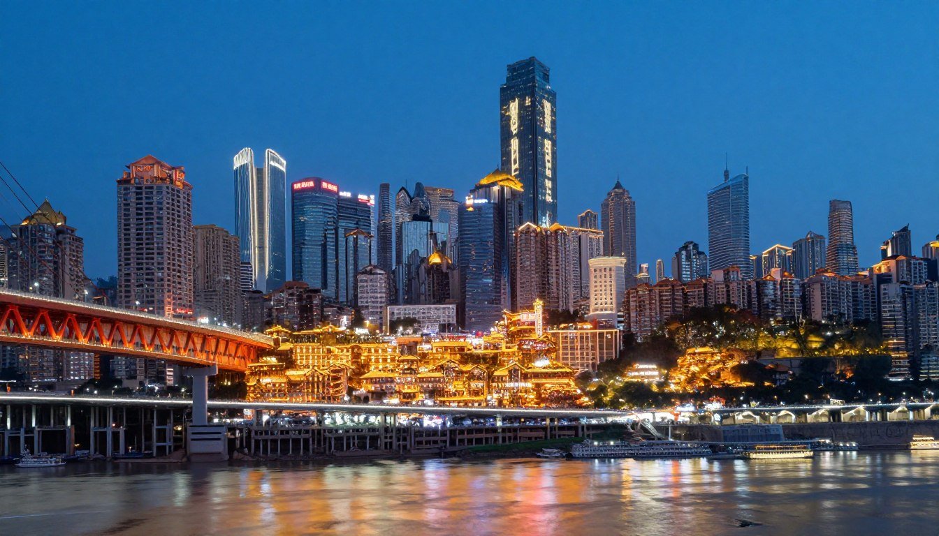 Chongqing travel guide panoramic night views of illuminated mountain city skyline with Yangtze River