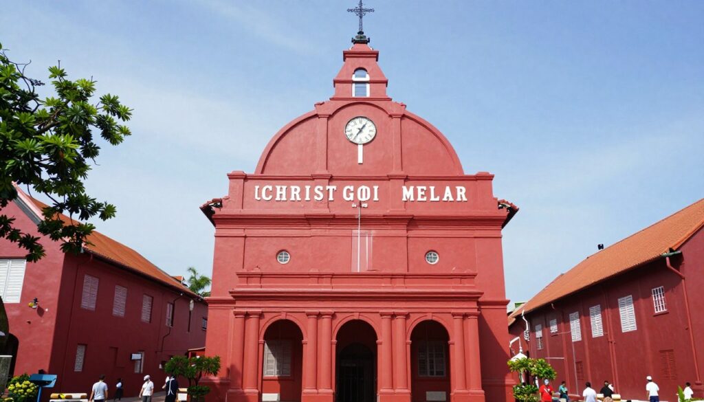 Christ Church in Malacca's Dutch Square with red colonial architecture