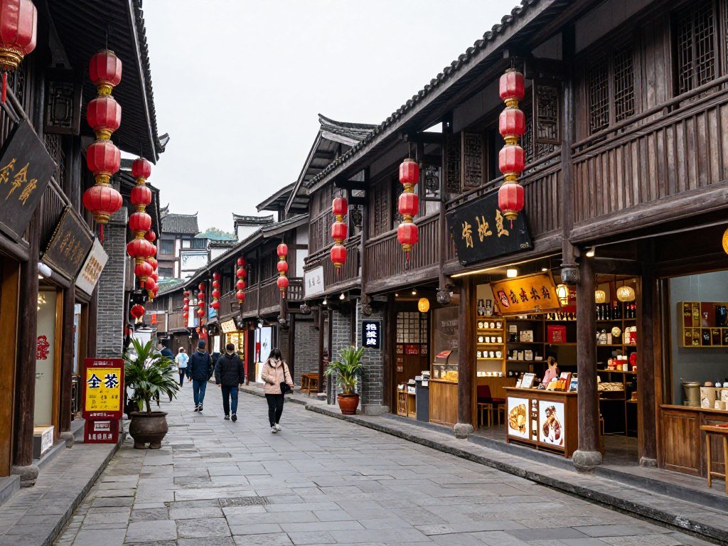 Ciqikou Ancient Town traditional street scene with old buildings and shops