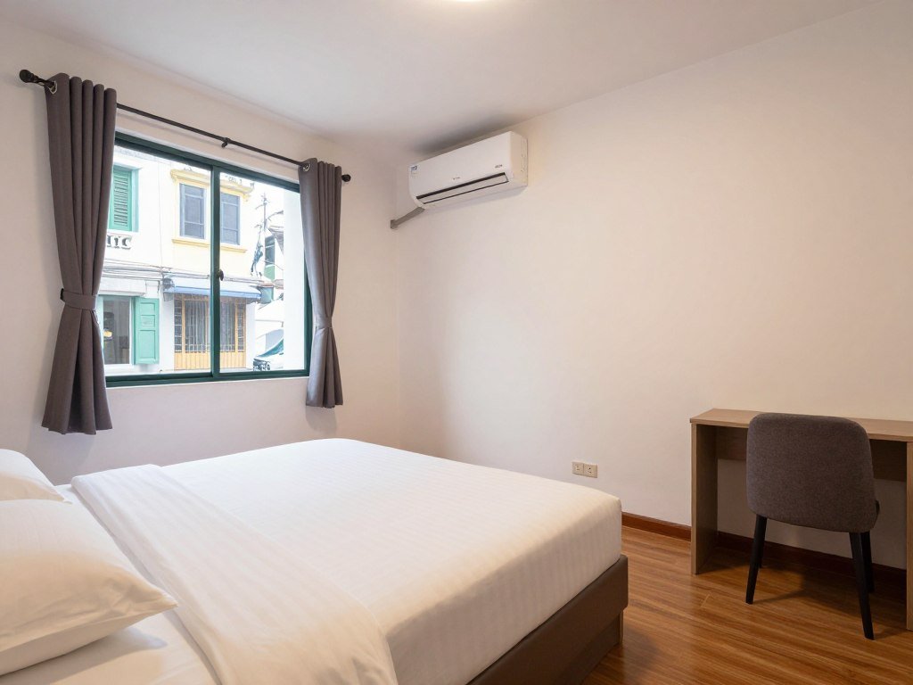 Clean budget hotel room in Hanoi with comfortable bed and window view