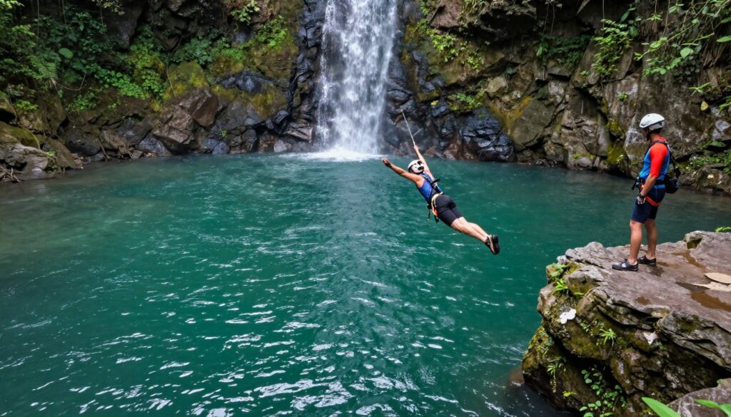 Cliff jumping at Aling-Aling waterfall natural pool