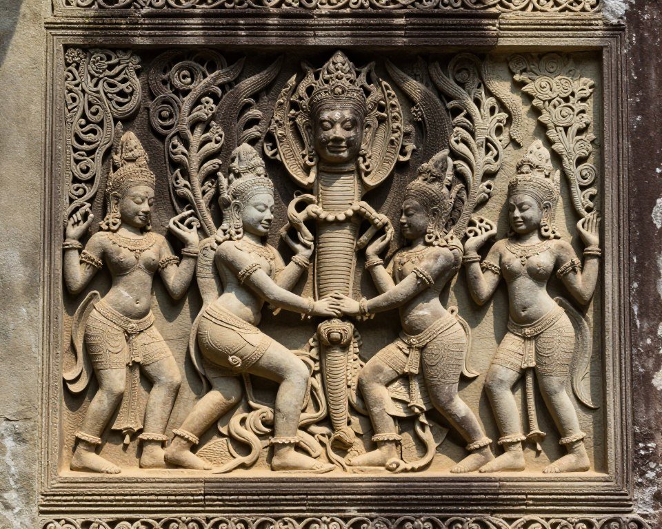 Close-up of Churning of the Ocean of Milk bas-relief at Angkor Wat