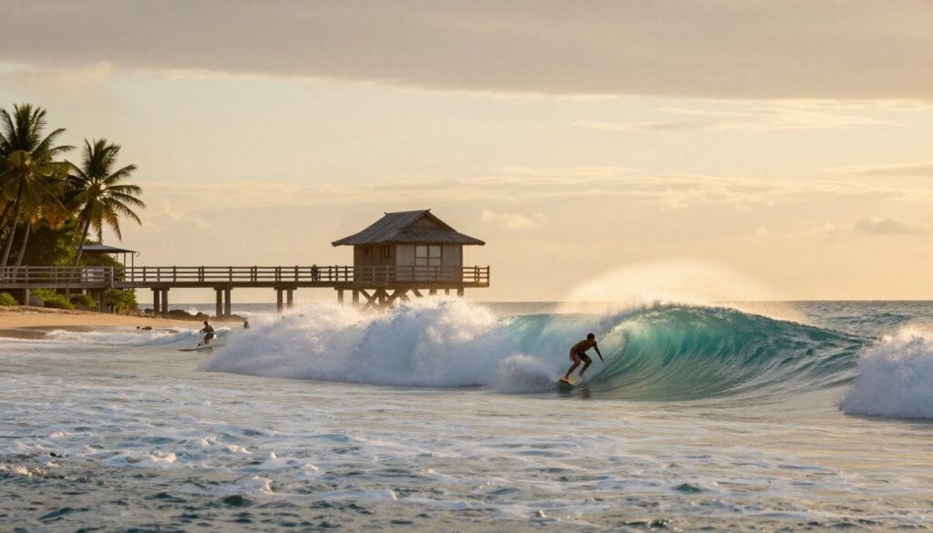 Cloud 9 Siargao with famous wooden pier and perfect waves Cloud 9 Siargao with famous wooden pier and perfect waves