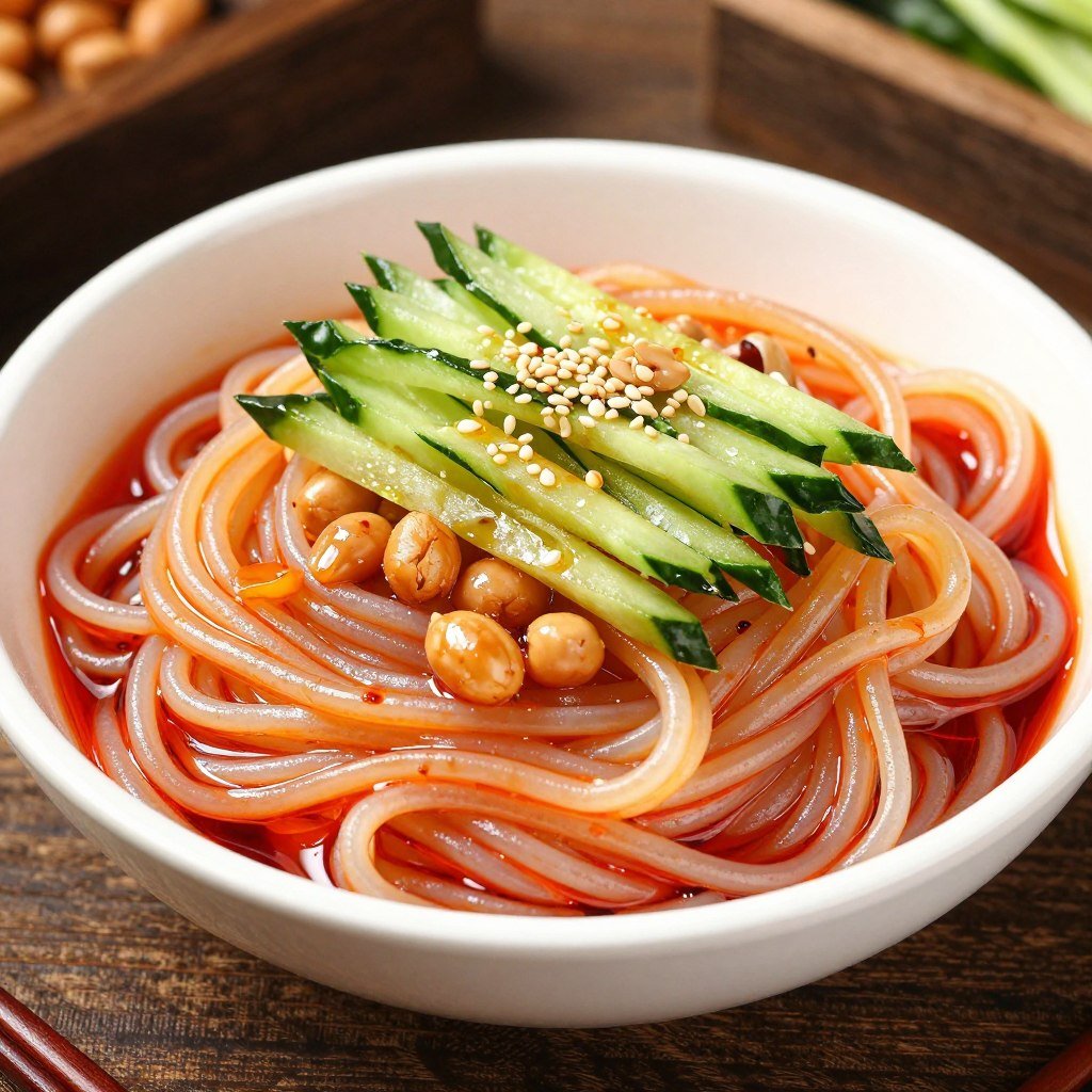 Cold noodles with chili oil and cucumber
