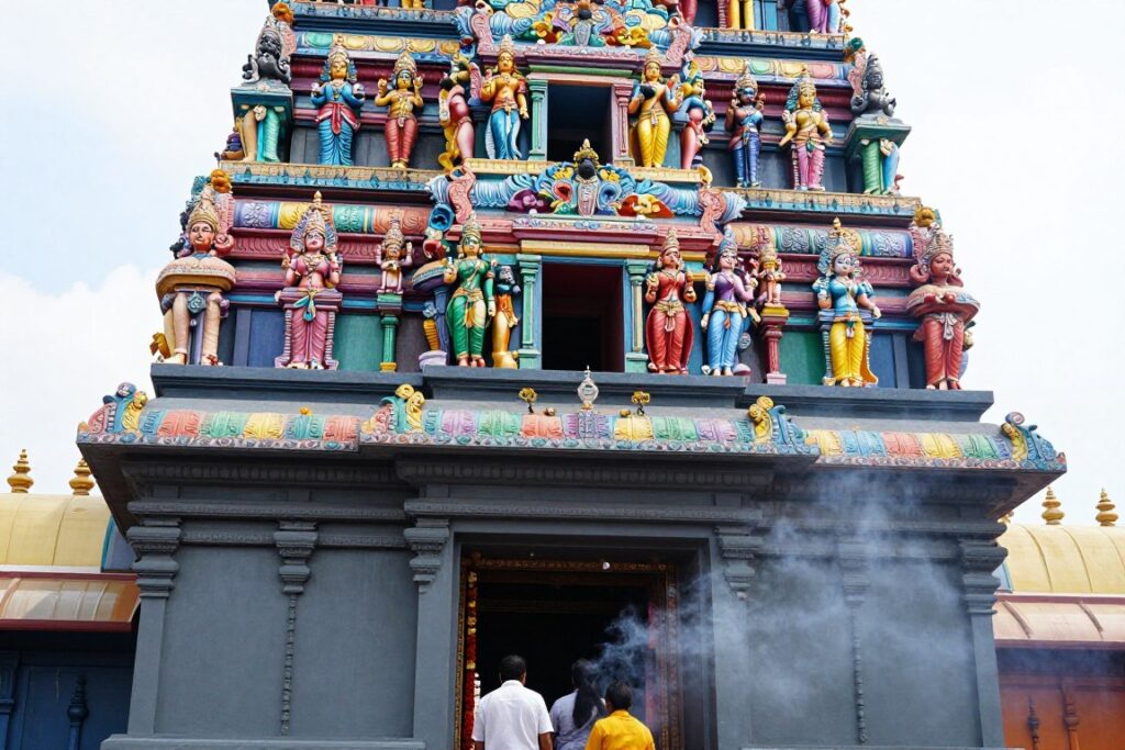 Colorful Hindu temple in Kuala Lumpur with detailed architecture
