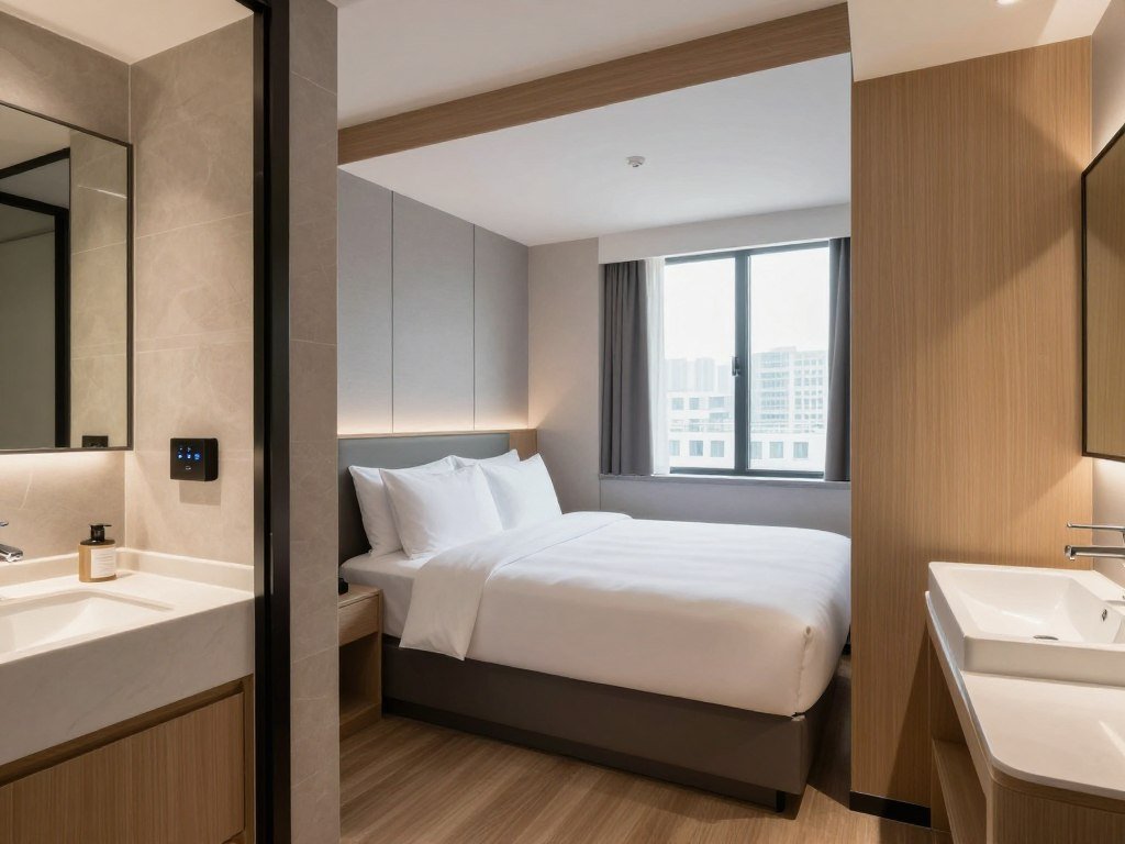 Compact but efficient hotel room layout in Taipei