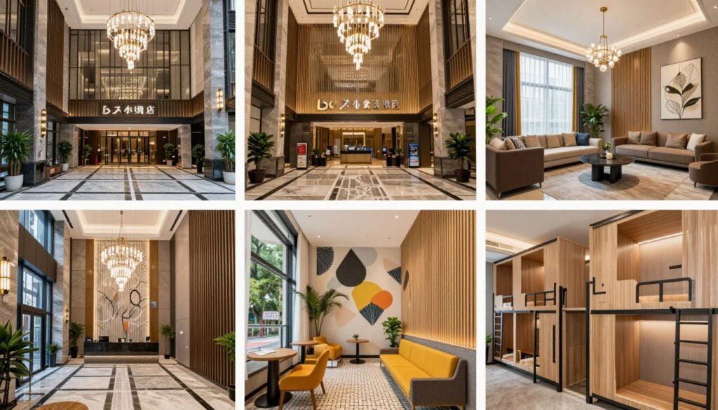 Comparison of different Taipei hotel lobbies showing variety