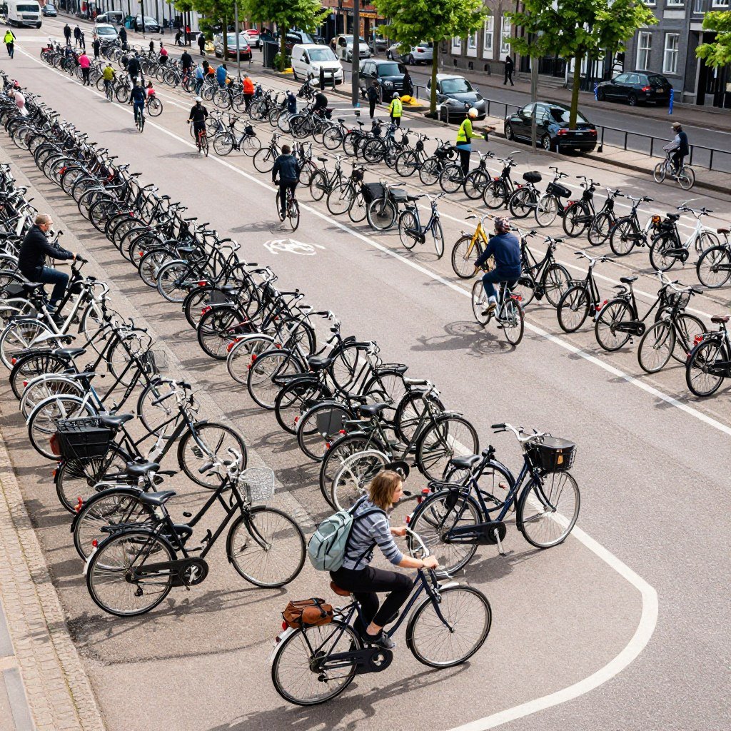 Copenhagen bicycle parking and cyclists