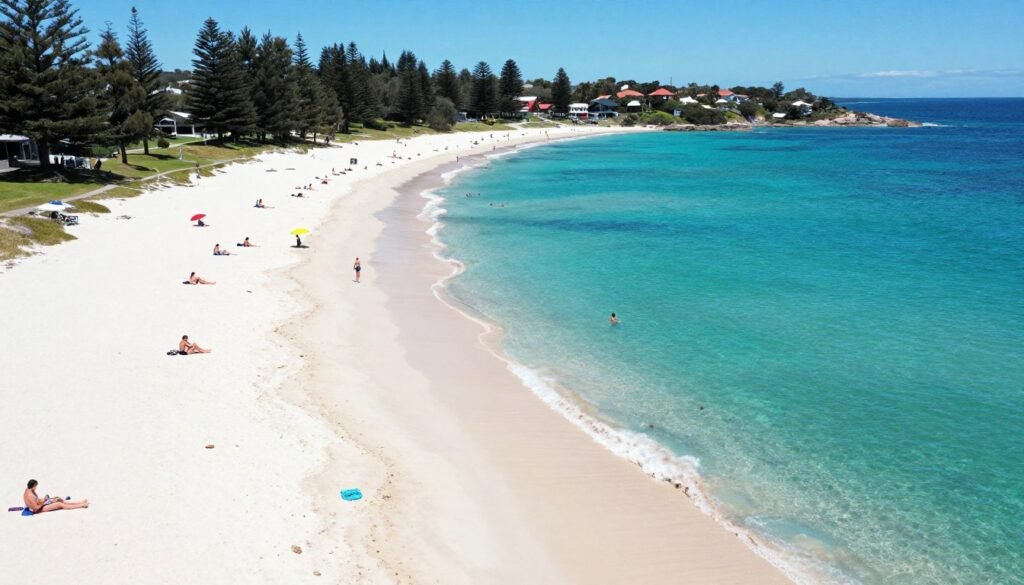Cottesloe Beach white sand and turquoise water with people swimming