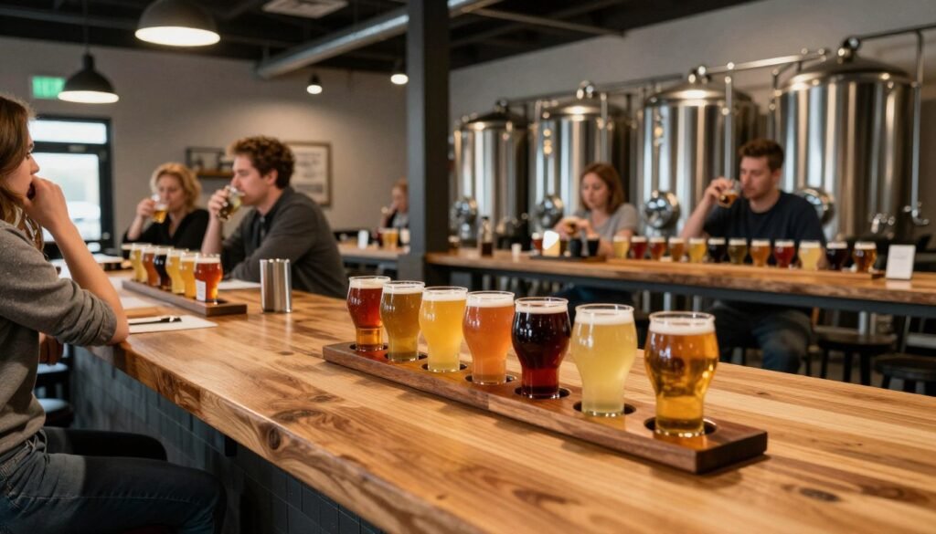 Craft brewery tasting room in Swan Valley with beer flights displayed