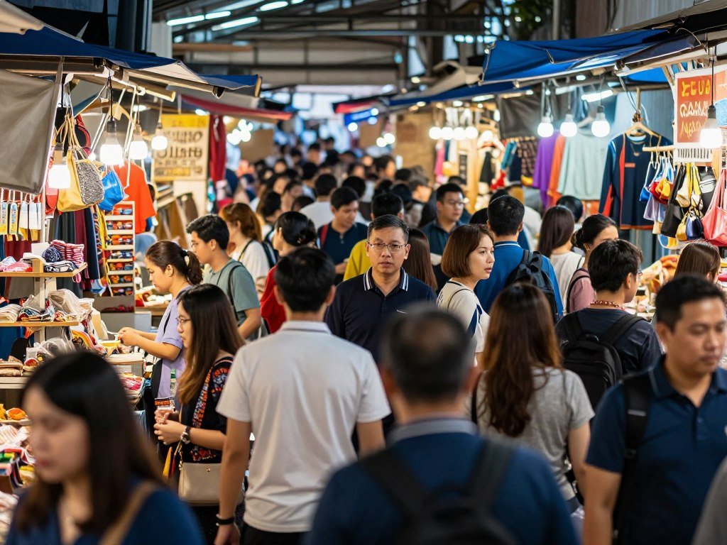 Crowded Ben Thanh Market with shoppers Crowded Ben Thanh Market with shoppers