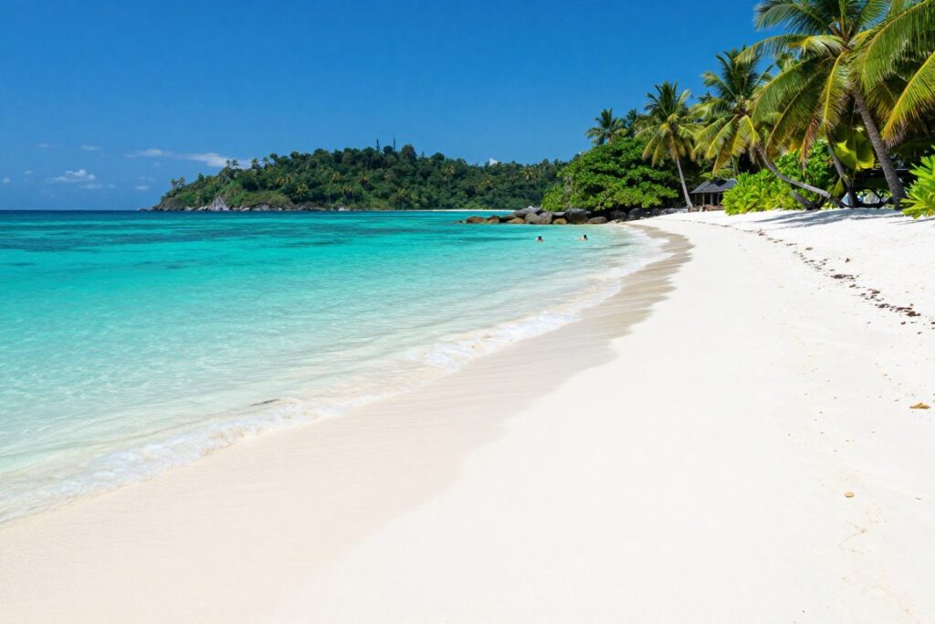 Crystal clear water and white sand beach at Tunku Abdul Rahman Marine Park island