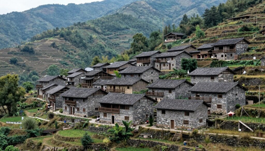 Cuandixia ancient village stone houses on mountainside Cuandixia ancient village stone houses on mountainside