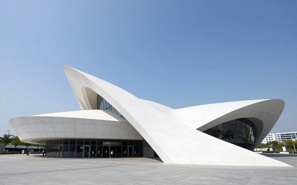 Curved modern architecture of National Taichung Opera House exterior