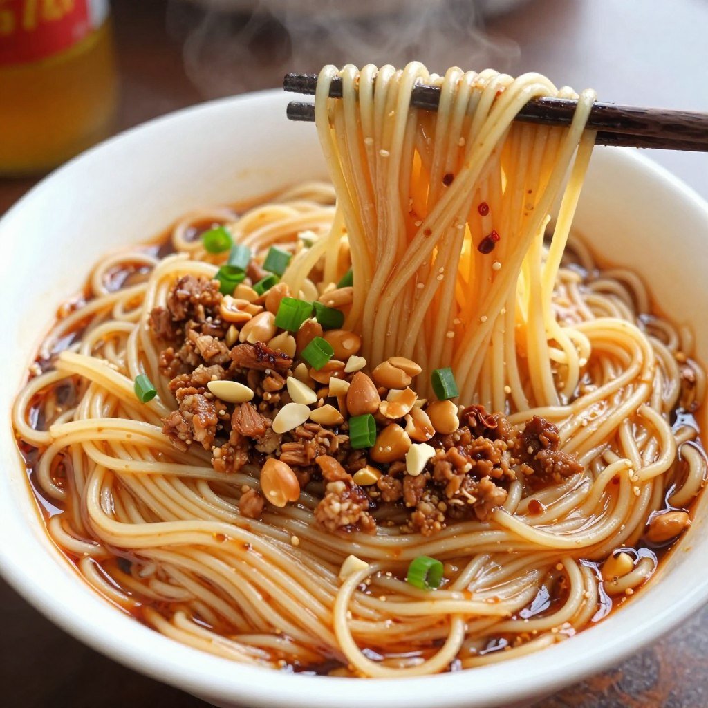 Dan dan noodles in spicy sesame sauce