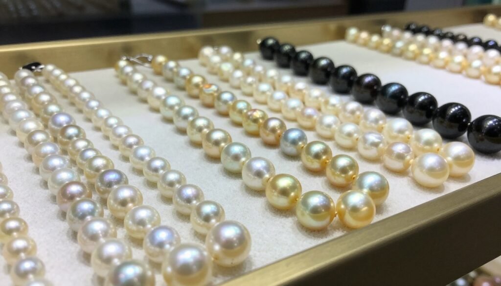 Display of Phu Quoc pearls in various sizes and colors