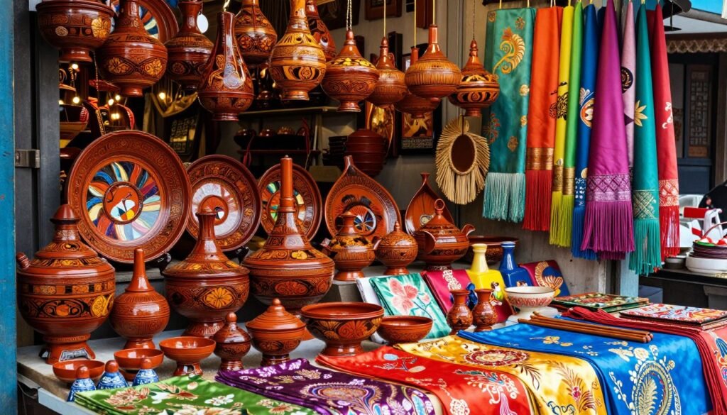 Display of Vietnamese handicrafts and souvenirs at market