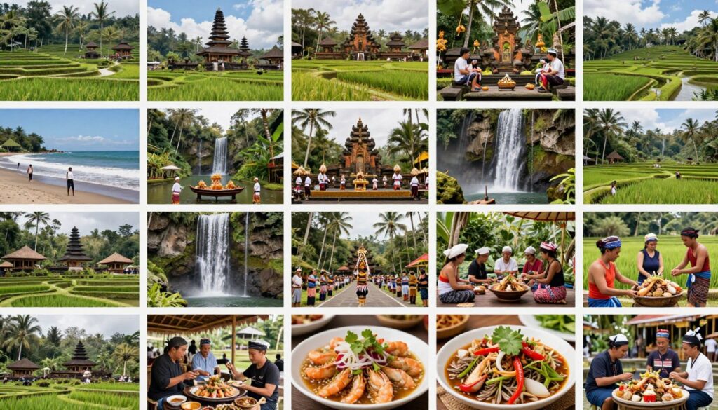 Diverse Bali experiences collage showing variety