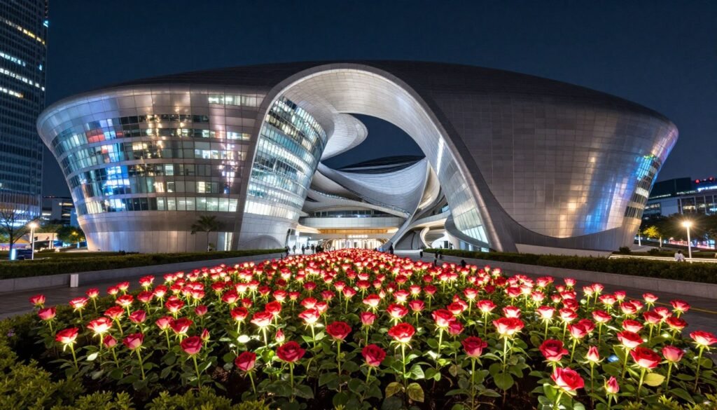 Dongdaemun Design Plaza futuristic architecture at night