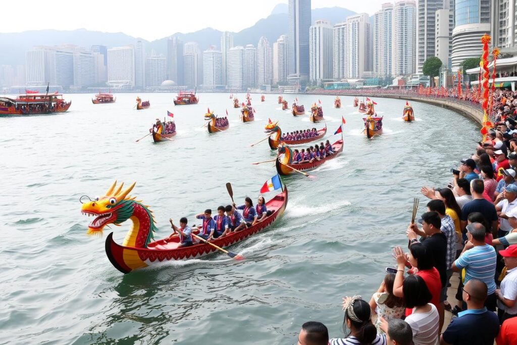 Dragon Boat Festival races in Hong Kong harbor, a cultural event in a Hong Kong travel guide