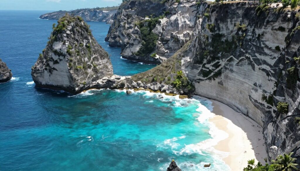 Dramatic coastal cliffs of Nusa Penida island