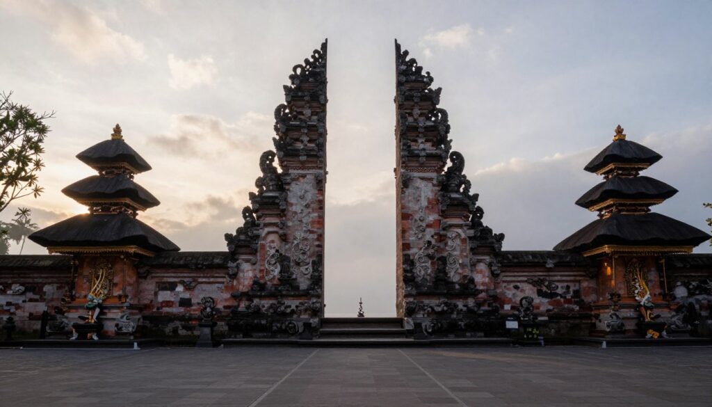 Early morning empty Bali temple before crowds arrive