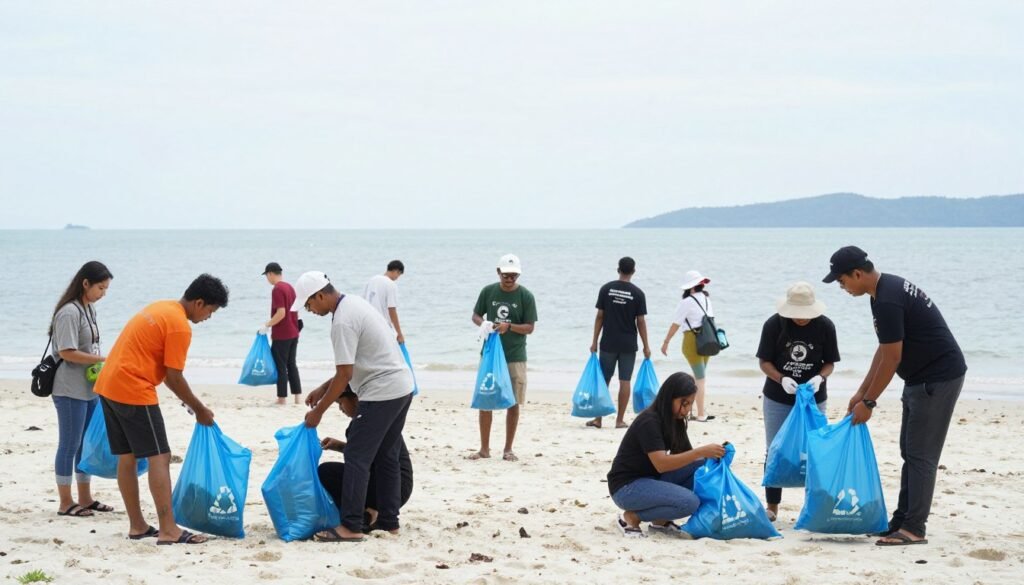 Eco-friendly beach cleanup activity in Langkawi
