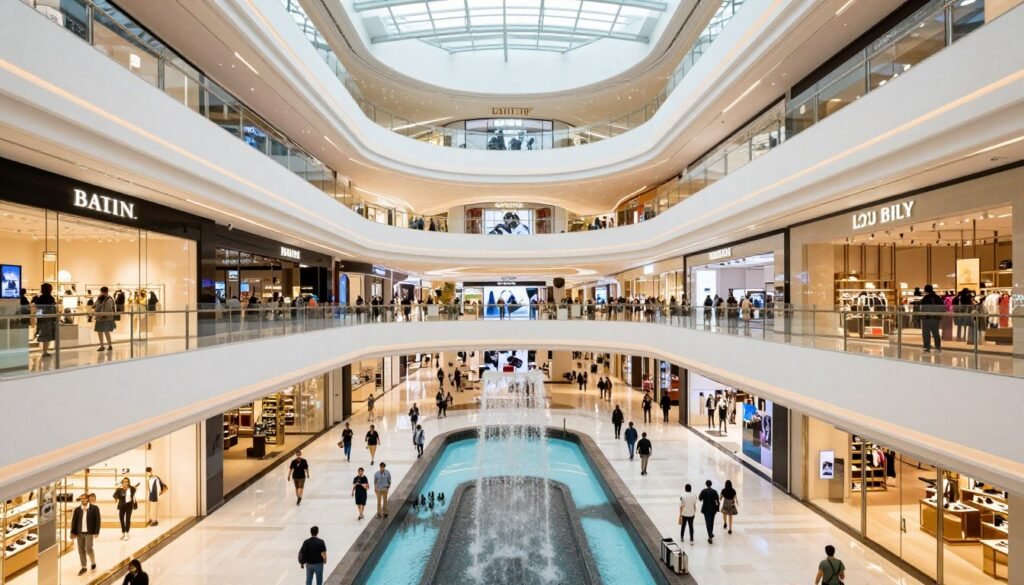 Expansive interior of Dubai Mall with luxury shopping and entertainment Expansive interior of Dubai Mall with luxury shopping and entertainment