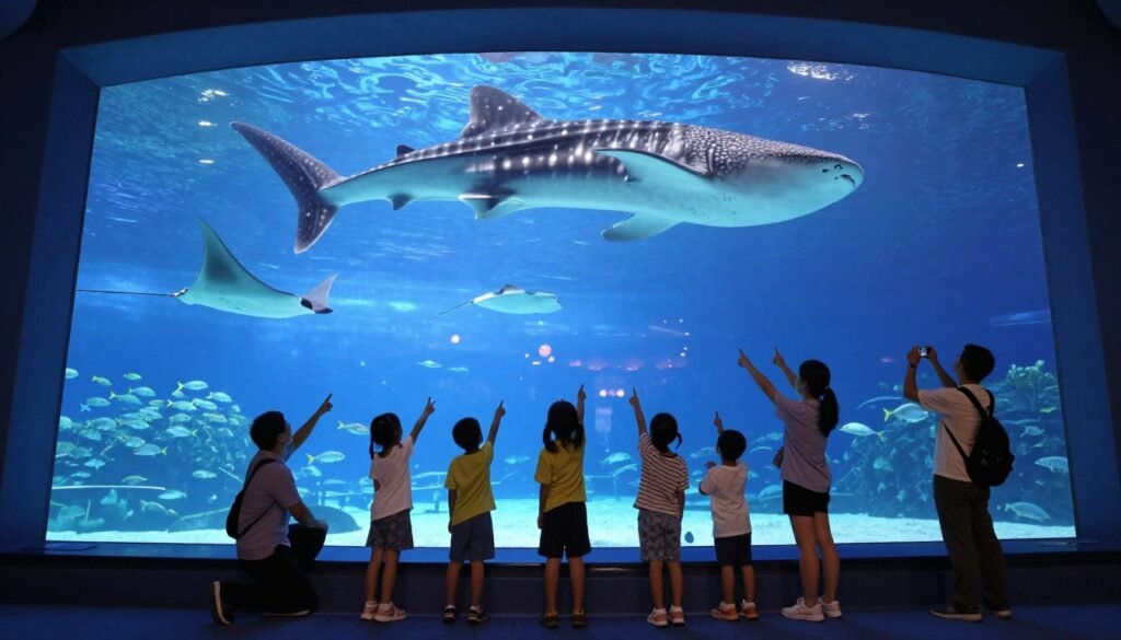 Families enjoying attractions at Osaka Aquarium Kaiyukan