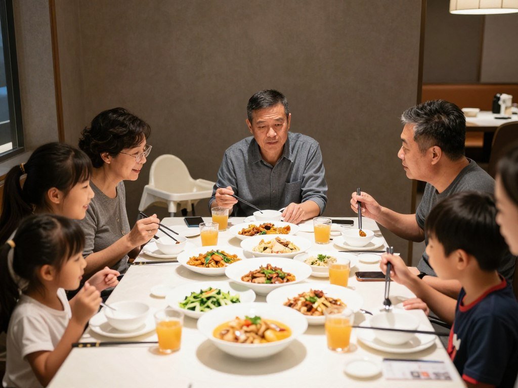 Family dining together at child-friendly Taipei restaurant Family dining together at child-friendly Taipei restaurant