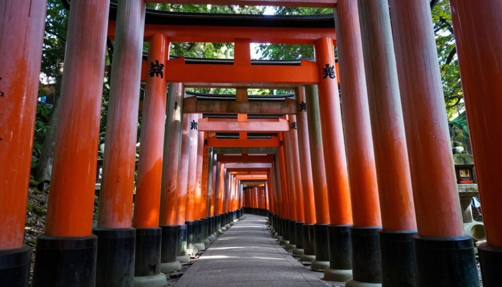 Famous Fushimi Inari shrine with thousands of red torii gates in Kyoto