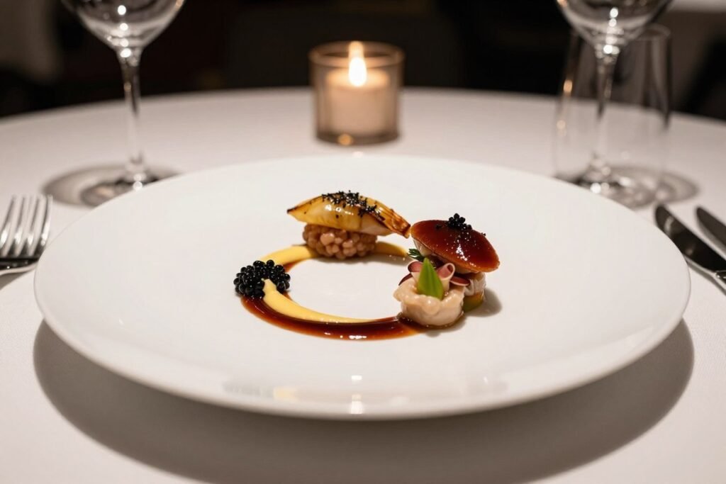 Fine dining presentation at upscale Dubai restaurant Fine dining presentation at upscale Dubai restaurant