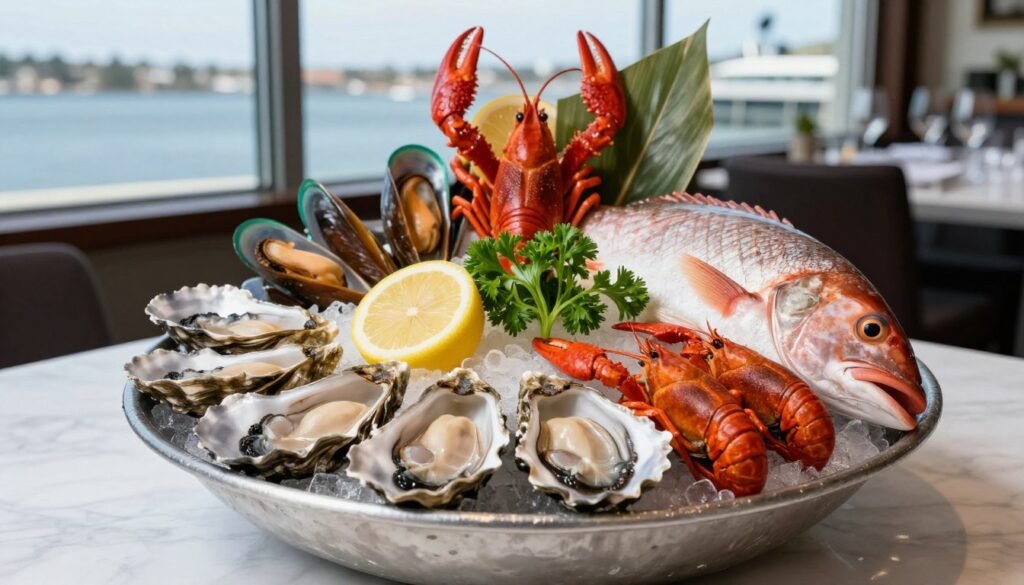 Fresh Auckland seafood platter at waterfront restaurant
