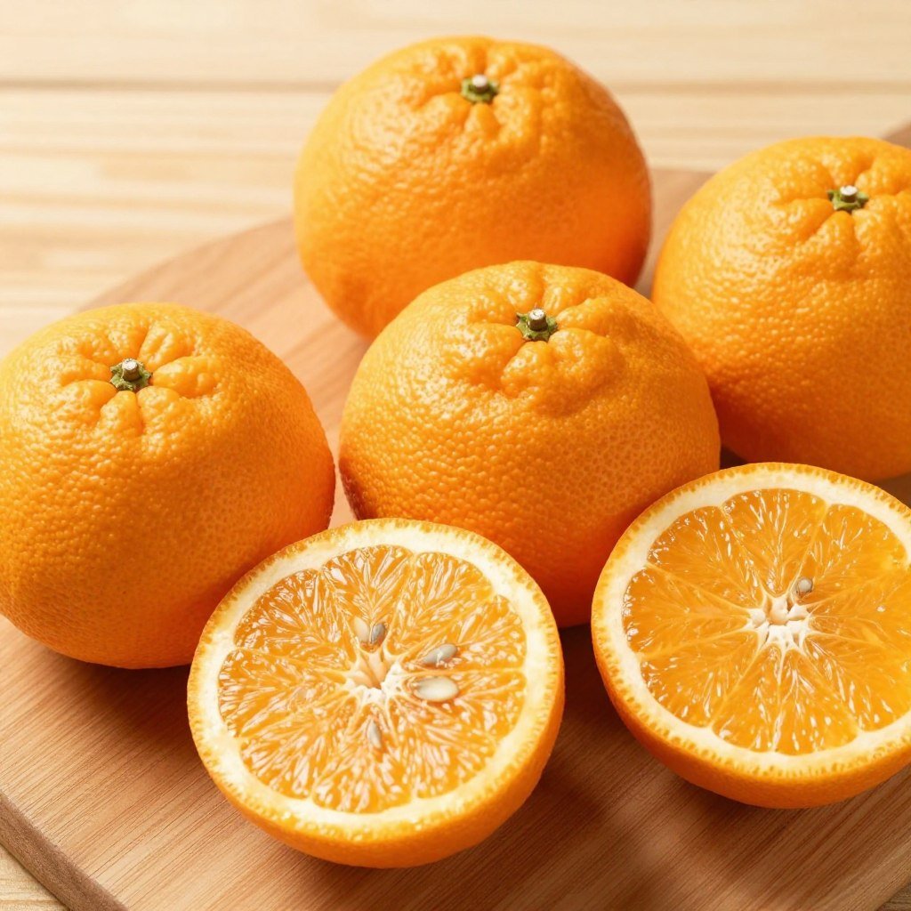 Fresh Jeju hallabong citrus fruits cut open showing flesh