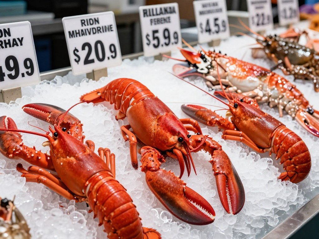 Fresh Western Rock Lobster display at Perth seafood market
