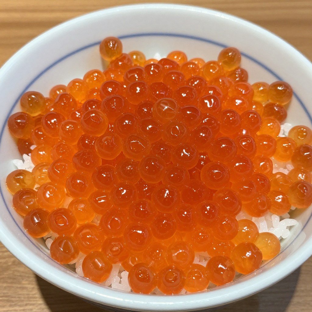 Fresh ikura salmon roe donburi bowl