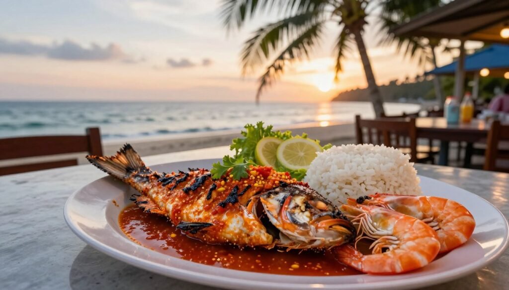 Fresh seafood dish at Langkawi beachfront restaurant