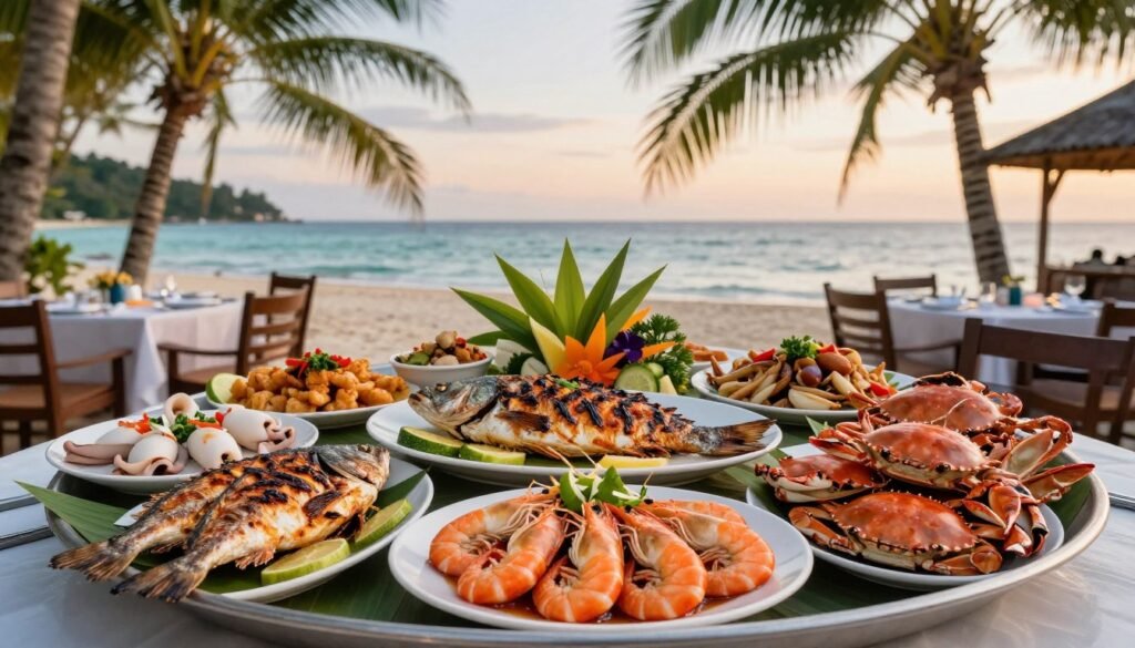 Fresh seafood spread at Boracay beachfront restaurant