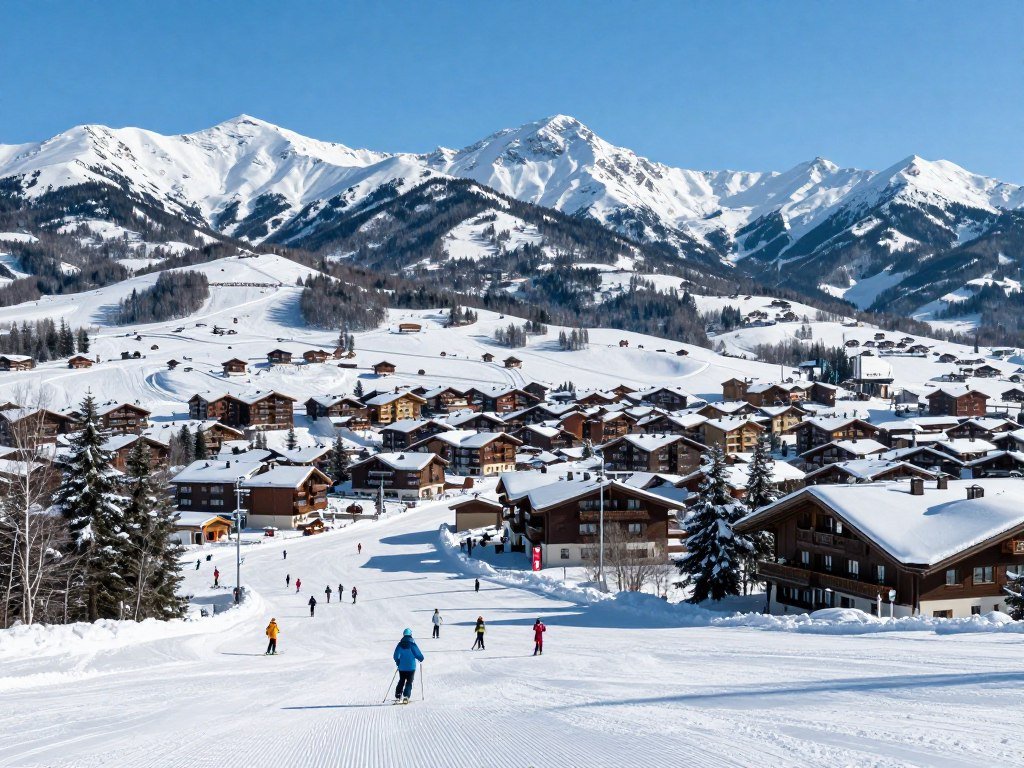 Furano ski resort with groomed runs and forest