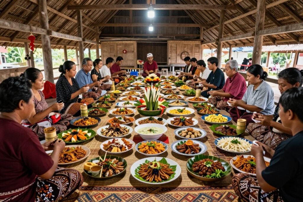 Gawai Dayak feast spread at longhouse